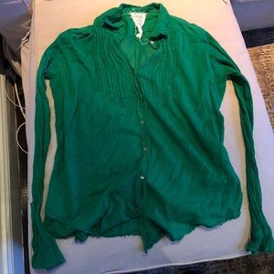 Free People emerald green button up